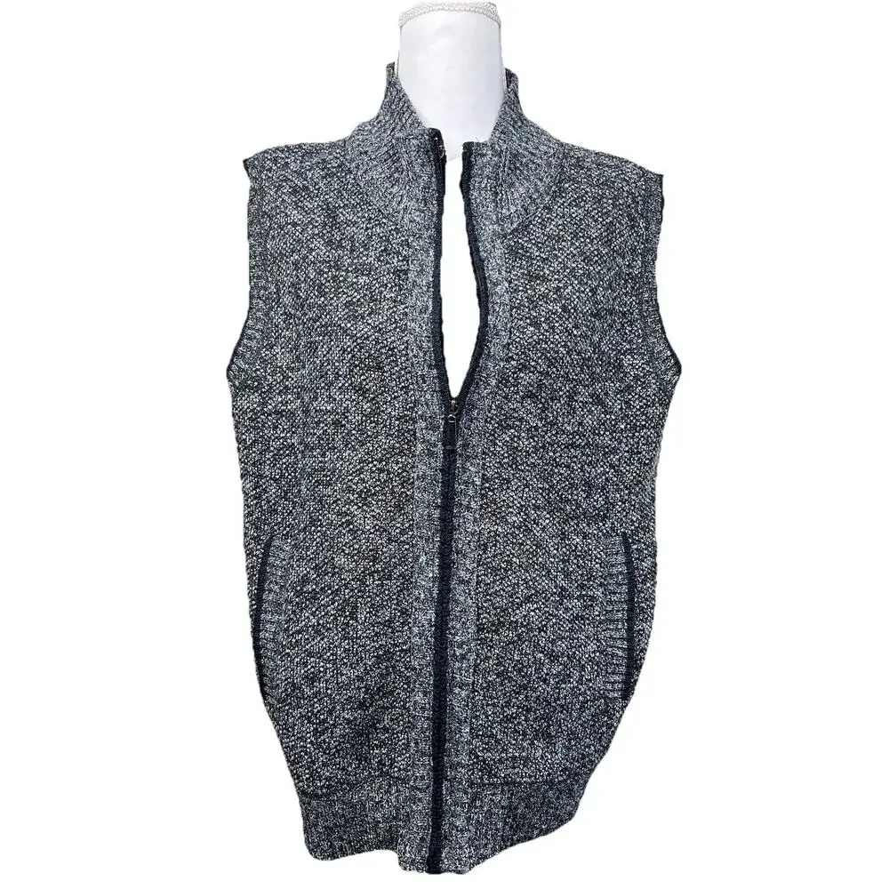 Men's Full‎ Zip Knit Vest Fleece Lined Medium Unbranded Pockets Navy Blue Preppy